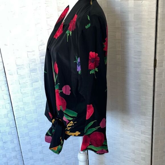Beautiful Max Mara Floral Art Pura Seta 100% Silk Wrap Blouse US 6 - Picture 4 of 16